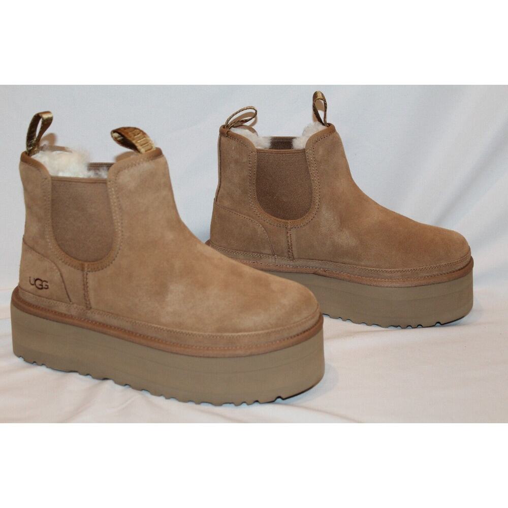 NIB UGG Women's Neumel Platform Chelsea Suede Platform Mini Boots Chestnut‎ - Picture 2 of 9